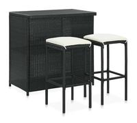 Clarence* Set de 1 Table + 2 chaises - SOLOMON - 3 pcs Ensemble de bar Résine tressée Noir &Europ1944066