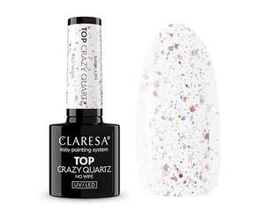 Claresa Top Crazy Quartz No Wipe 5 g - Couche transparente UV/LED avec morceaux de film de couleur or rose, pas d'abrasion, brillance durable, top professionnel