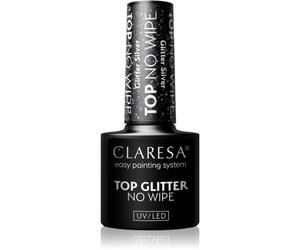 Claresa UV/LED Top Glitter No Wipe vernis top coat gel pailleté teinte Glitter Silver 5 g