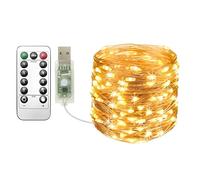 Clarhill Guirlande lumineuse USB 20 m Blanc chaud 200 LED USB avec télécommande, 8 modes, minuterie et intensité variable pour Noël, chambre à coucher, décoration intérieure ou extérieure