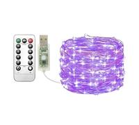 Clarhill Guirlande lumineuse USB 20 m Violet 200 LED USB avec télécommande, 8 modes, minuterie et intensité variable pour Noël, chambre à coucher, décoration intérieure et extérieure