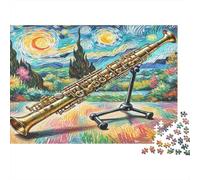 Clarinette Papier Premium Hautbois dans Un Paysage Style Van Gogh Puzzle DIY Cadeau de Noël Amusant pour Enfants de Plus de 12 Ans 38x26cm/1000 pièces