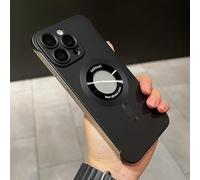 Clarioy Ultra-Thin Sleek Profile Phone Case for iPhone 16 15 14 13 Pro Max, Magnetic Charging Anti-Collision Matte Protective Case, Metallic Paint Frameless Magnetic Phone Cases (Black,16pro)