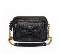 Claris Virot - Sac Bandoulière Python Noir avec Chaîne Dorée - Femme - Sacs - Noir - Taille: ONE Size