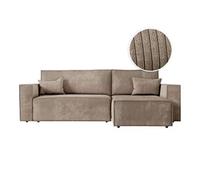 CLARISSE - Canapé d'angle convertible réversible avec coffre en velours côtelé - Taupe