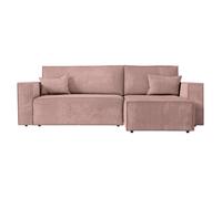 Canapé d'angle 3 places convertible réversible CLARISSE avec coffre en velours côtelé- Vieux rose - L269 x P159 x H89cm -