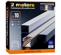 ClarivantiLED 2m×10 Profilé Aluminium LED Rail avec Diffuseur Goulotte et Profile Alu pour Ruban LED Profilé en U pour Installation Facile Support LED Couvercle Blanc Embouts et Clips Montage