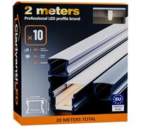 ClarivantiLED 2m×10 Profilé Aluminium LED Rail avec Diffuseur Goulotte et Profile Alu pour Ruban LED Profilé en U pour Installation Facile Support LED Couvercle Blanc Embouts et Clips Montage