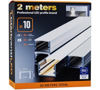 ClarivantiLED 2m×10 Profilé Aluminium LED Rail avec Diffuseur Goulotte et Profile Alu pour Ruban LED Profilé en U pour Installation Facile Support LED Couvercle Blanc Embouts et Clips Montage