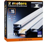 ClarivantiLED 2m×15 Profilé Aluminium LED Rail avec Diffuseur Goulotte et Profile Alu pour Ruban LED Profilé en U pour Installation Facile Support LED Couvercle Blanc Embouts et Clips Montage