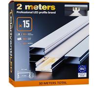 ClarivantiLED 2m×15 Profilé Aluminium LED Rail avec Diffuseur Goulotte et Profile Alu pour Ruban LED Profilé en U pour Installation Facile Support LED Couvercle Blanc Embouts et Clips Montage
