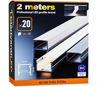 ClarivantiLED 2m×20 Profilé Aluminium LED Rail avec Diffuseur Goulotte et Profile Alu pour Ruban LED Profilé en U pour Installation Facile Support LED Couvercle Blanc Embouts et Clips Montage
