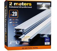 ClarivantiLED 2m×20 Profilé Aluminium LED Rail avec Diffuseur Goulotte et Profile Alu pour Ruban LED Profilé en U pour Installation Facile Support LED Couvercle Blanc Embouts et Clips Montage