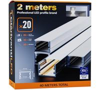 ClarivantiLED 2m×20 Profilé Aluminium LED Rail avec Diffuseur Goulotte et Profile Alu pour Ruban LED Profilé en U pour Installation Facile Support LED Couvercle Blanc Embouts et Clips Montage