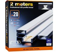ClarivantiLED 2m×20 Profilé Aluminium LED Rail avec Diffuseur Goulotte et Profile Alu pour Ruban LED Profilé en U pour Installation Facile Support LED Couvercle Blanc Embouts et Clips Montage