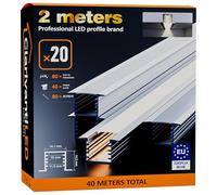 ClarivantiLED 2m×20 Profilé Aluminium LED Rail avec Diffuseur Goulotte et Profile Alu pour Ruban LED Profilé en U pour Installation Facile Support LED Couvercle Blanc Embouts et Clips Montage