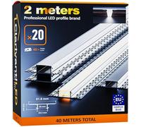 ClarivantiLED 2m×20 Profilé LED Encastrable 2m Aluminium pour Ruban LED Goulotte Diffuseur Rail Plafond Couvercle Transparent, Profilé Transparent pour Bande LED plinthe