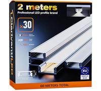 ClarivantiLED 2m×30 Profilé Aluminium LED Rail avec Diffuseur Goulotte et Profile Alu pour Ruban LED Profilé en U pour Installation Facile Support LED Couvercle Blanc Embouts et Clips Montage