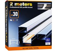 ClarivantiLED 2m×30 Profilé Aluminium LED Rail avec Diffuseur Goulotte et Profile Alu pour Ruban LED Profilé en U pour Installation Facile Support LED Couvercle Blanc Embouts et Clips Montage