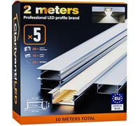 ClarivantiLED 2m×5 Profilé Aluminium LED Rail avec Diffuseur Goulotte et Profile Alu pour Ruban LED Profilé en U pour Installation Facile Support LED Couvercle Blanc Embouts et Clips Montage