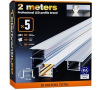 ClarivantiLED 2m×5 Profilé Aluminium LED Rail avec Diffuseur Goulotte et Profile Alu pour Ruban LED Profilé en U pour Installation Facile Support LED Couvercle Blanc Embouts et Clips Montage