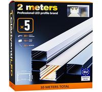 ClarivantiLED 2m×5 Profilé Aluminium LED Rail avec Diffuseur Goulotte et Profile Alu pour Ruban LED Profilé en U pour Installation Facile Support LED Couvercle Blanc Embouts et Clips Montage