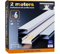 ClarivantiLED 2m×6 Profilé Aluminium LED Rail avec Diffuseur Goulotte et Profile Alu pour Ruban LED Profilé en U pour Installation Facile Support LED Couvercle Blanc Embouts et Clips Montage