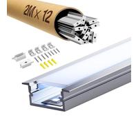 ClarivantiLED Profile alu pour Ruban LED 2m x12 pcs, Profilé LED Encastrable avec Diffuseur de lumière en PC, Goulotte LED Embouts Éclairage Indirect Plafond