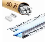 ClarivantiLED Profilé LED Encastrable 2m,Profilé alu pour ruban avec diffuseur LED, compatible avec bandes jusqu'à 20mm-Rail en aluminium pour une lumière uniforme (SP44, 30 pièces (total 60 m))