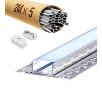 ClarivantiLED Profilé LED Encastrable avec Diffuseur, adapté aux Rubans LED jusqu'à 20mm, taille : 2000x61,8x13,8mm (incluant les ailes de montage) (SP45, 5 pièces (total 10 m))