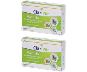 CLARIVER - Pastilles Hydrate et protège la gorge Soulage douleur Goût orange menthe 20 pastilles Pastille(S) 2x20 pc(s)