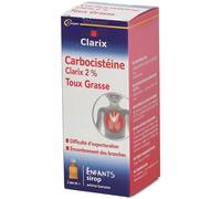 CLARIX - Carbocistéine 2% Toux Grasse Enfants Sirop 2 ans et + Solution Buvable Arôme banane Flacon 150ml 150 ml