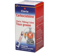 CLARIX - Carbocistéine 750mg/10ml Toux Grasse Adultes Unidose Buvable Arôme vanille caramel 15 Unidoses Sachet(S) pc(s)