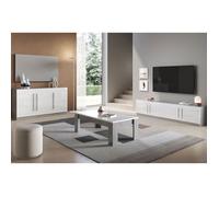 CLARK - Ensemble Salon Blanc et Marbre Meuble TV + Buffet + Table Basse