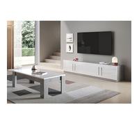 CLARK - Ensemble Salon Blanc et Marbre Meuble TV + Table Basse