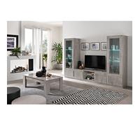 CLARK - Ensemble Salon Complet Effet Marbre Meuble TV et Vitrines avec Leds + Table Basse