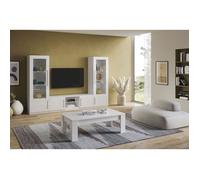 CLARK - Ensemble Salon Complet Laqué Blanc Meuble TV et Vitrines avec Leds + Table Basse