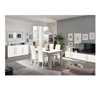 CLARK - Ensemble Salon Séjour Blanc et Marbre Meuble TV + Buffet + Table 160cm - Altobuy Blanc