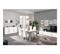 CLARK - Ensemble Salon Séjour Blanc et Marbre Meuble TV + Buffet + Table 190cm -