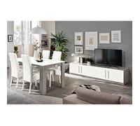 CLARK - Ensemble Salon Séjour Blanc et Marbre Meuble TV + Table 160cm