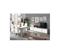 CLARK - Ensemble Salon Séjour Blanc et Marbre Meuble TV + Table 160cm -
