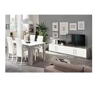 CLARK - Ensemble Salon Séjour Blanc et Marbre Meuble TV + Table 190cm -