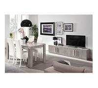 CLARK - Ensemble Salon Séjour Effet Marbre Meuble TV + Table 190cm -