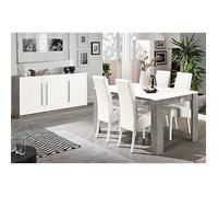 CLARK - Ensemble Séjour Blanc et Marbre Table 160cm + Buffet 3 Portes