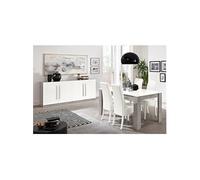 CLARK - Ensemble Séjour Blanc et Marbre Table 160cm + Buffet 4 Portes - Altobuy Blanc