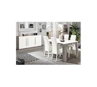 CLARK - Ensemble Séjour Blanc et Marbre Table 190cm + Buffet 3 Portes - Altobuy Blanc
