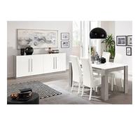 CLARK - Ensemble Séjour Blanc et Marbre Table 190cm + Buffet 4 Portes - Altobuy Blanc G