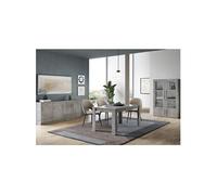 CLARK - Ensemble Séjour Complet Effet Marbre Table 160cm + Buffet + Vitrine avec Leds -