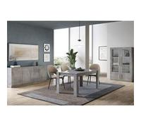 CLARK - Ensemble Séjour Complet Effet Marbre Table 160cm + Buffet + Vitrine avec Leds -