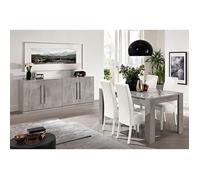 CLARK - Ensemble Séjour Effet Marbre Table 160cm + Buffet 3 Portes - Altobuy Gris